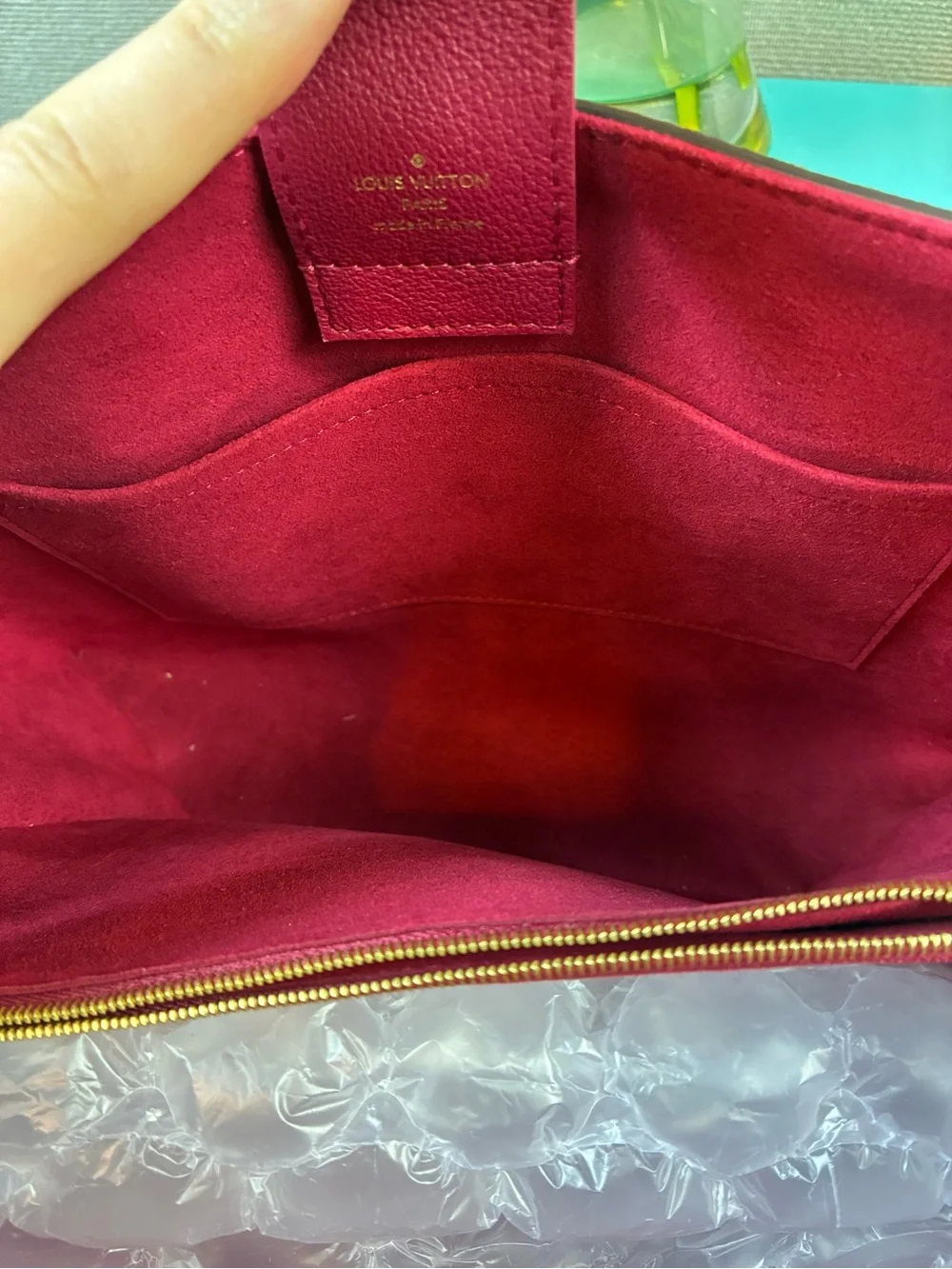 Louis Vuitton LV Damier Ebene Riverside Tote w/ Magenta Leather & LV Charm - NWT